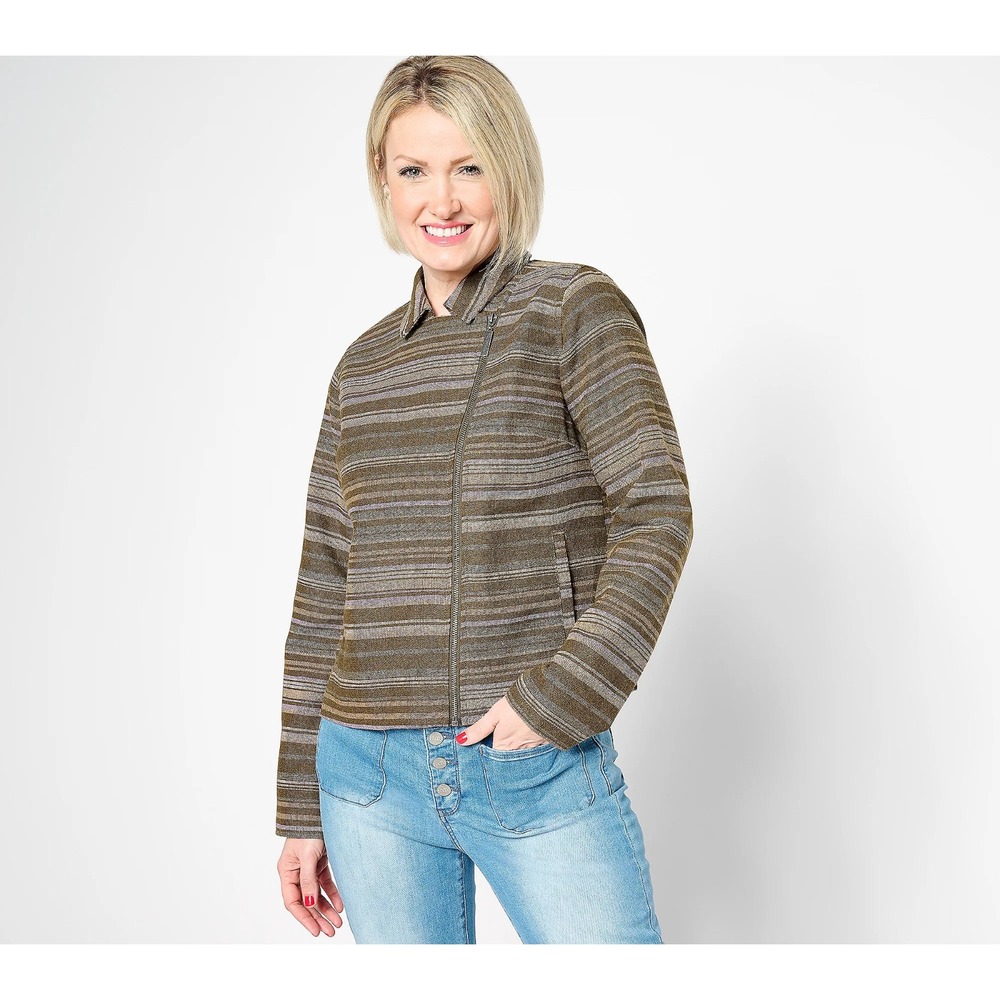 Peace Love World Black Label Striped Modern Moto Jacket - Women's L - Rosemary